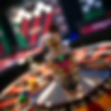 A close-up of a bingo roulette wheel spinning with colorful balls