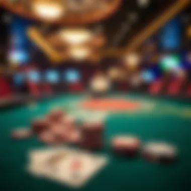 High-Stakes Poker in New York An elegant poker table featuring high-stakes chips and cards, representing the thrill of gaming in New York casinos.