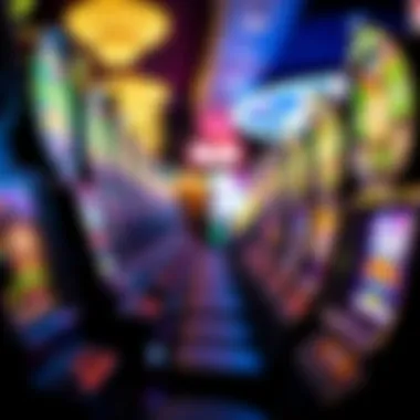 Enticing Slot Machines in New York Casinos A close-up of slot machines lined up in a casino, with bright lights and enticing graphics drawing players in.