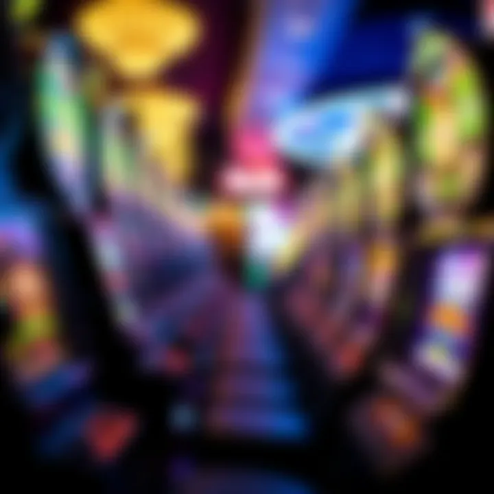 Enticing Slot Machines in New York Casinos A close-up of slot machines lined up in a casino, with bright lights and enticing graphics drawing players in.