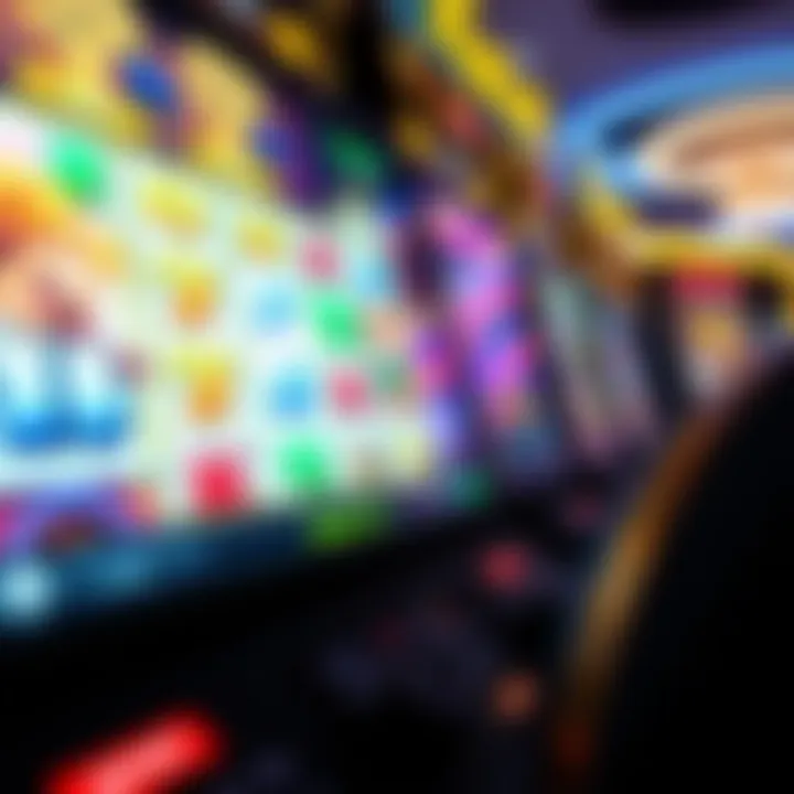 Close-up of a screen displaying an online slot game with vibrant graphics