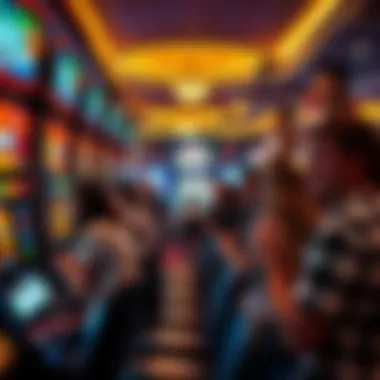 A group of visitors enjoying their time at a slot machine area