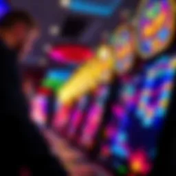 A close-up view of a modern slot machine showcasing vibrant graphics and flashing lights