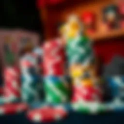 A variety of colorful poker chips stacked in a pyramid formation