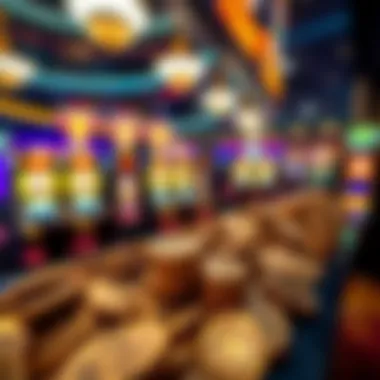 A vibrant display of free coins at a casino gaming area