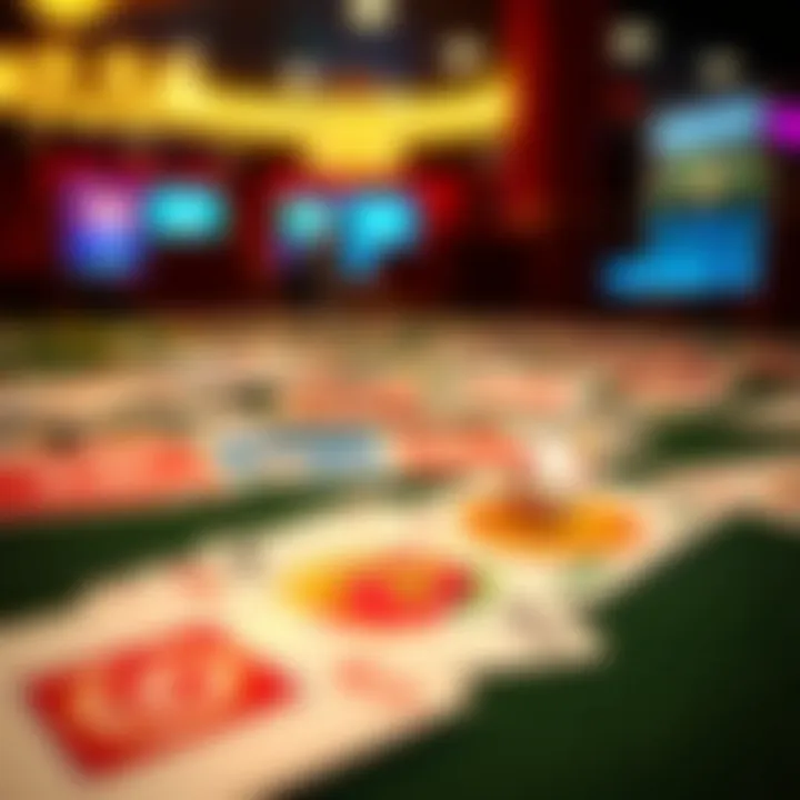 A close-up of keno cards laid out on a table, showcasing vibrant designs