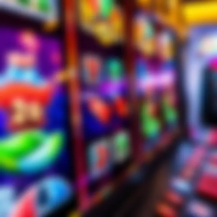 Close-up of a slot machine screen showing vibrant graphics