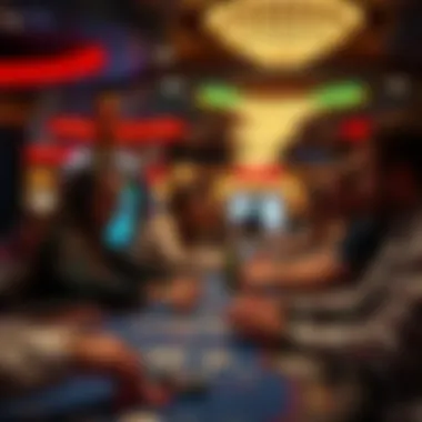 A vibrant scene of patrons engaging and enjoying various games, reflecting the social aspect of casinos