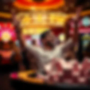 Celebrating a Virtual Lottery Win A person celebrating a lottery win in a virtual environment