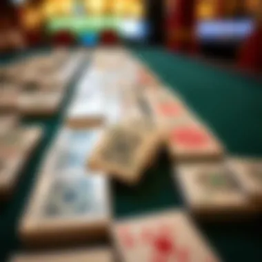 Intricate Pai Gow Tiles Ready for Play A close-up shot of Pai Gow tiles arranged ready for play, highlighting the intricate designs.