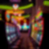 A vibrant display of colorful slot machines in a Las Vegas casino.
