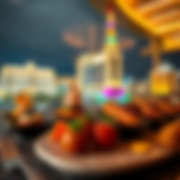 Diverse culinary dishes with backdrop of Las Vegas Strip