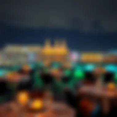 Rooftop terrace with vibrant city lights