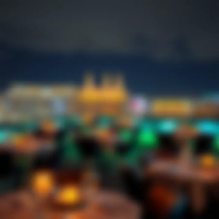 Rooftop terrace with vibrant city lights