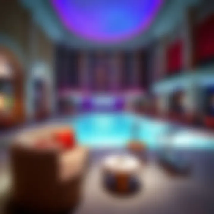 Luxurious lounge area at the Cosmo Pool with plush seating and vibrant decor