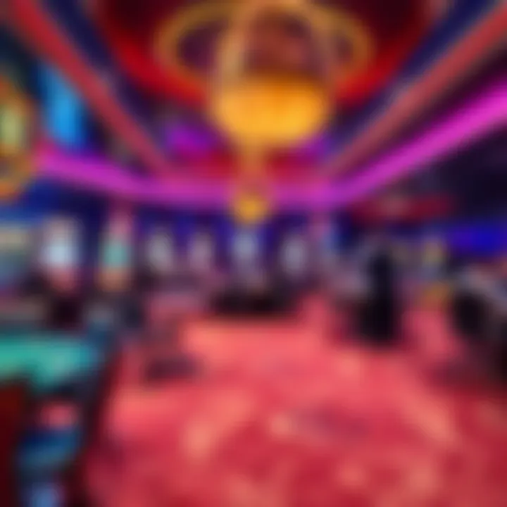 Vibrant Casino Gaming Atmosphere An elegant casino interior showcasing vibrant gaming tables