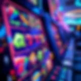 A close-up of an online slot machine interface with vibrant graphics