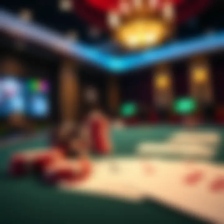 Close-up of poker chips and cards ready for a game at the Seneca Poker Room