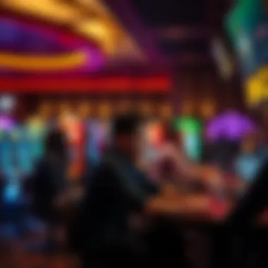 Engaging Casino Gaming Atmosphere A sophisticated casino with diverse gaming options and players engaged