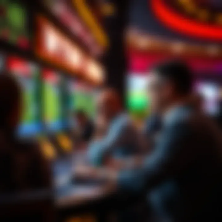 Patrons Engaged in Sports Betting A vibrant scene of patrons engaging in sports betting activities