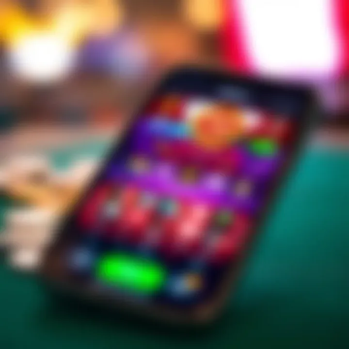 A close-up of a smartphone displaying a vibrant gambling app interface