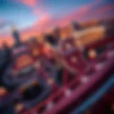 Aerial view of the New York-New York coaster against the Las Vegas skyline