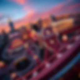 Aerial view of the New York-New York coaster against the Las Vegas skyline