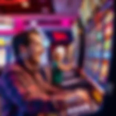 Engagement with Slot Machines Player engaging with a slot machine, showing excitement