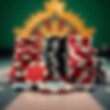 A strategic chess-like arrangement of poker chips symbolizing the thoughtful tactics employed in gameplay.