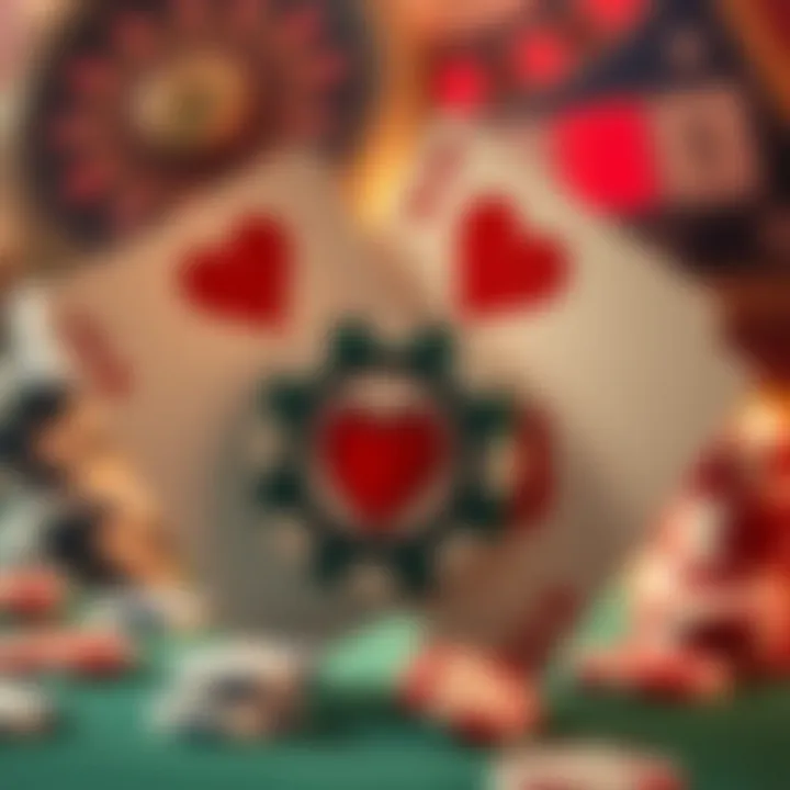 Artistic representation of chips and cards intertwined with hearts