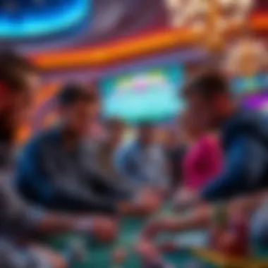 Reality Show Contestants in Action A group of contestants engaged in a reality show challenge against a backdrop of a casino.