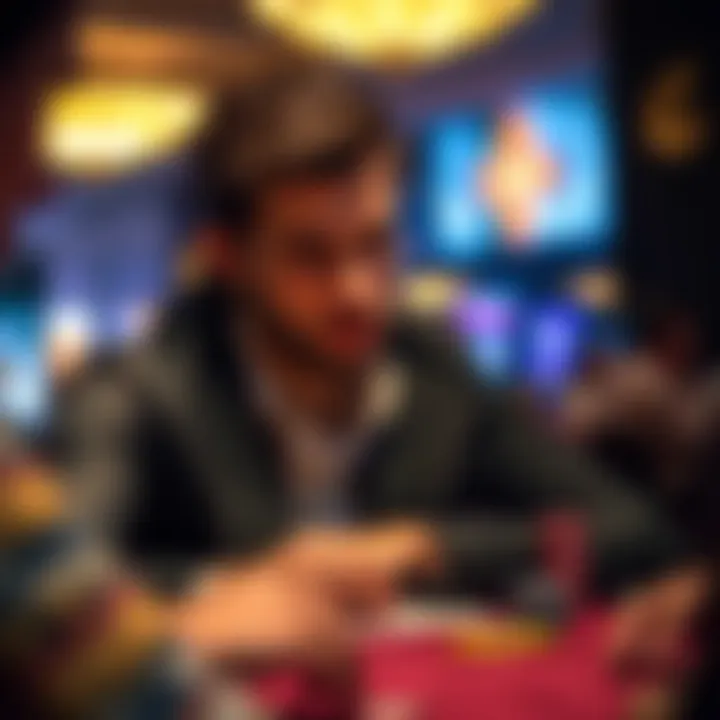 A focused player contemplating their next move during a one-on-one poker game