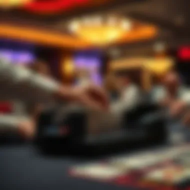 A close-up view of an automatic shuffler in action during a poker game