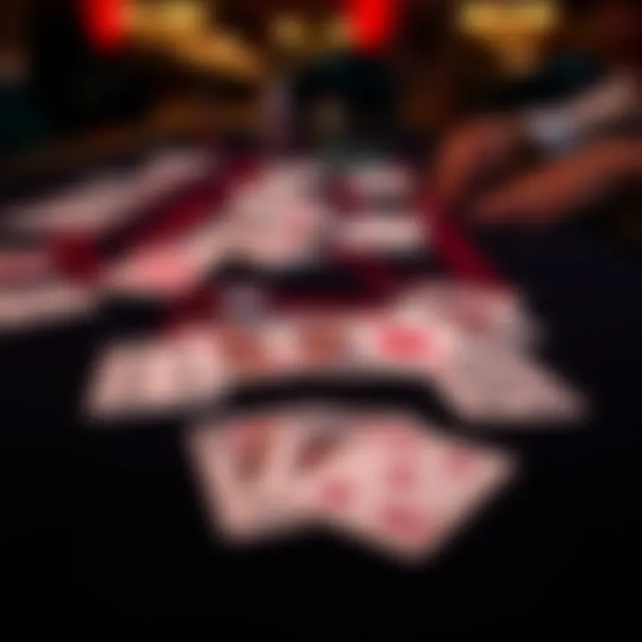 Close-up of six deck blackjack cards spread on the table