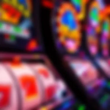 Vibrant Slot Machine Display Close-up of vibrant slot machine display with coins