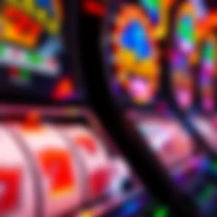 Vibrant Slot Machine Display Close-up of vibrant slot machine display with coins